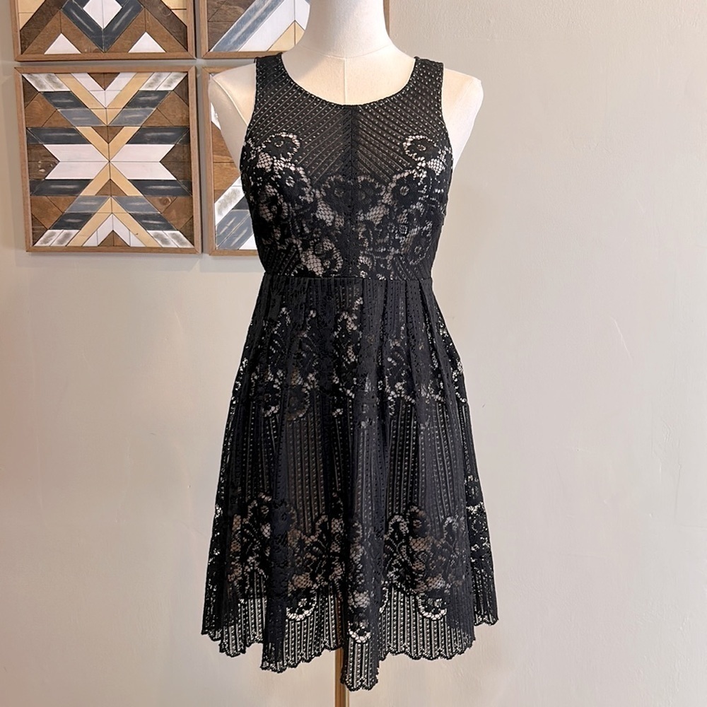 Free People Black Lace Fit & Flare Open Back Dress XS